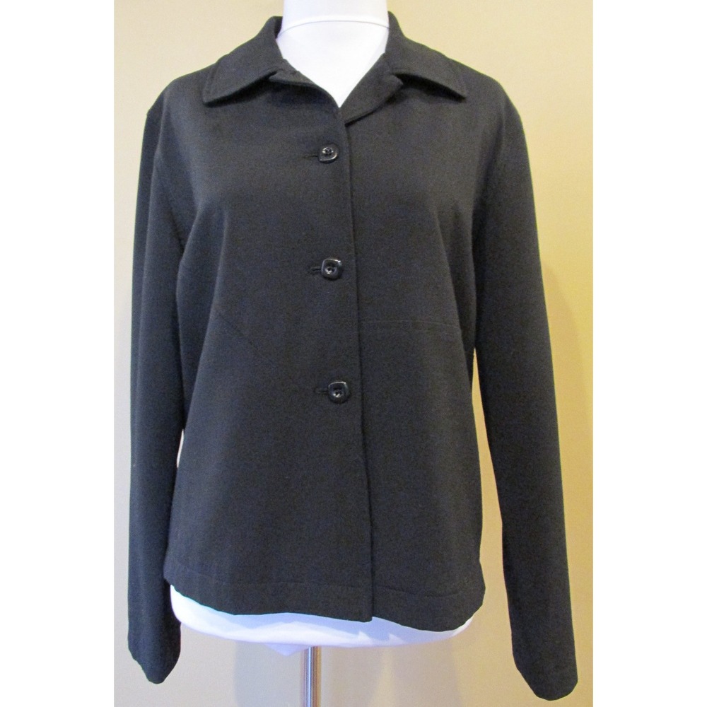 J Jill Blazer sz 4 Stretch Black Fully Lined Button Front Suit Jacket